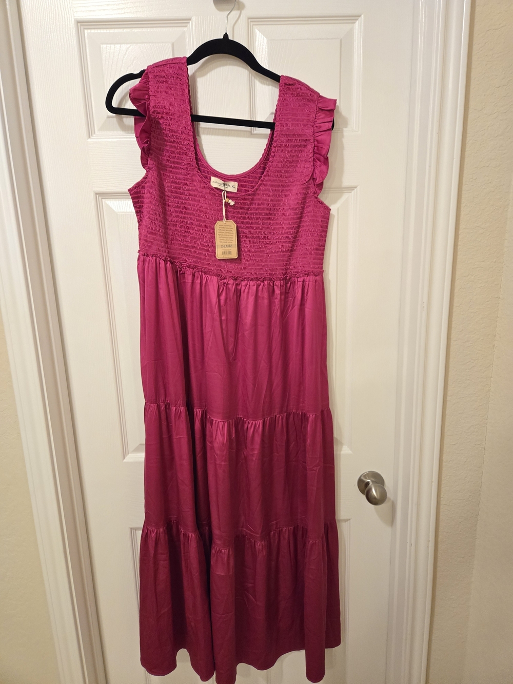 NATURAL LIFE Fuchsia Ruffle Sleeve Tiered Maxi Dress